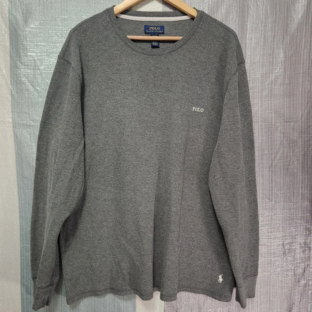 Polo Ralph Lauren Men 2XL Gray Waffle Knit Thermal Sleepwear Shirt Pony Pullover